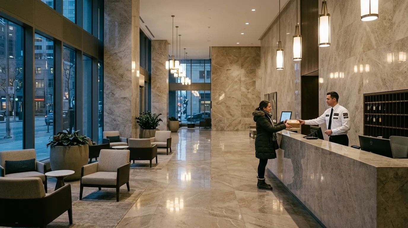 A Praxon concierge officer at a condominium front desk