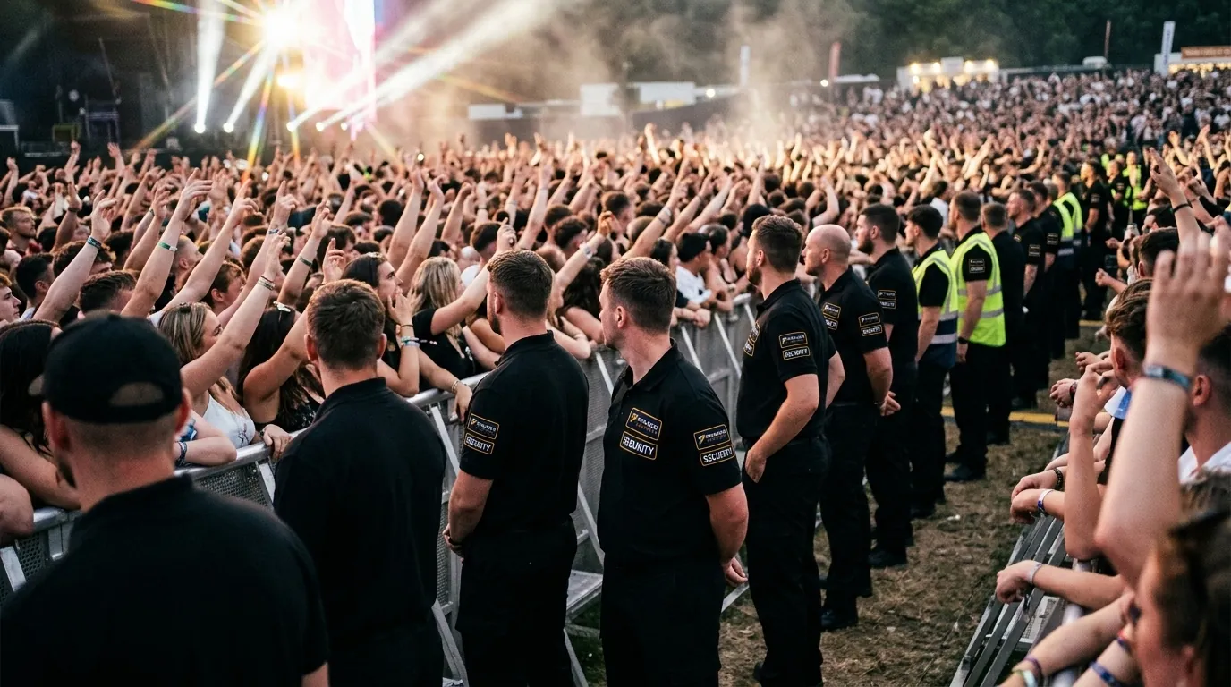 Praxon event staff on the barricade at an outdoor concert